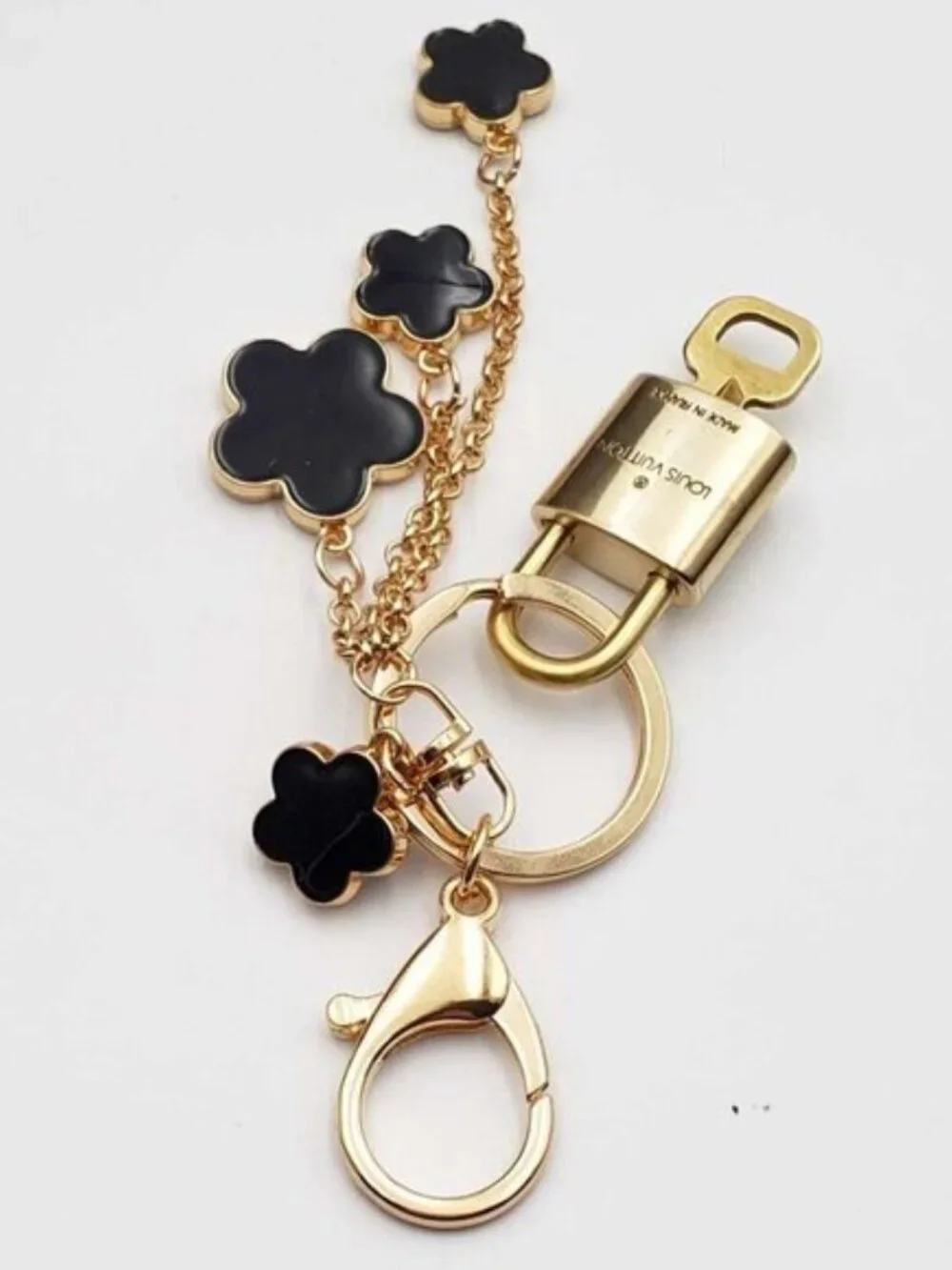 LV Gold Padlock 🔑 Authentic Louis Vuitton Charm + Unbranded Flower Keychain